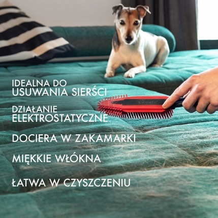 Vileda Pet Pro - szczotka idealna do usuwania sierści, ma działanie elektrostatyczne, dociera do zakamarków, miękkie włókna, łatwa w czyszczeniu