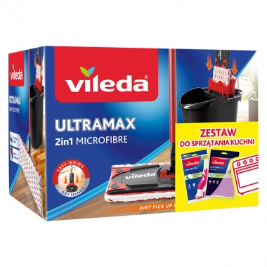 Zestaw PROMOCYJNY Ultramax BOX - mop płaski + wiadro +rękawiczki + ściereczka